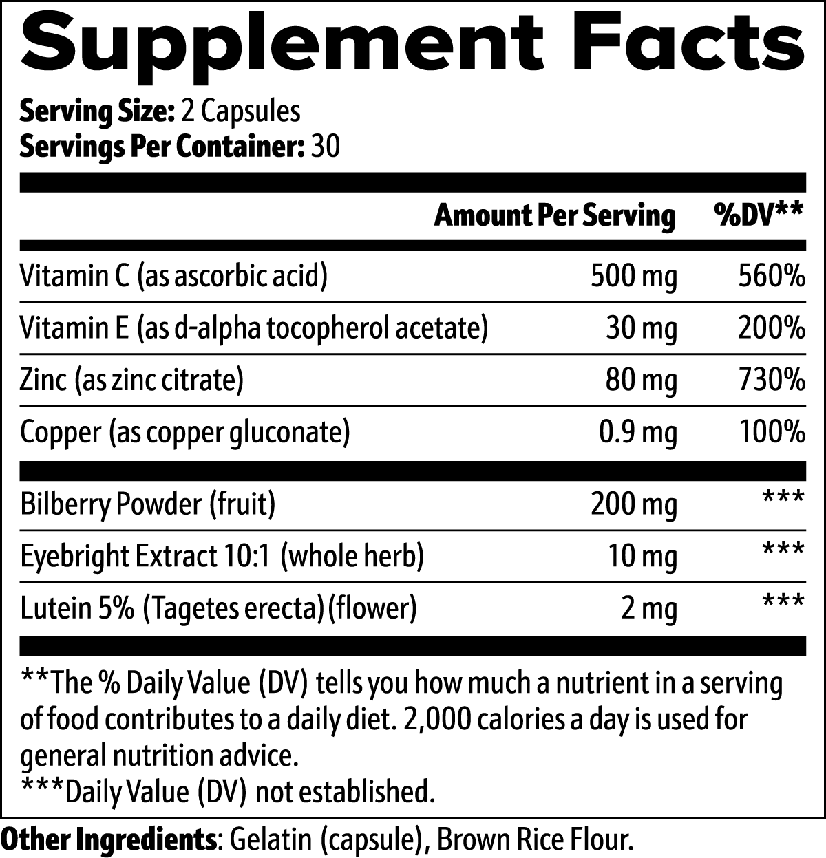 Ricastra vision support supplement facts